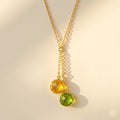 Lariat birthstone necklace with two gemstone pendants, gold Y necklace for mom