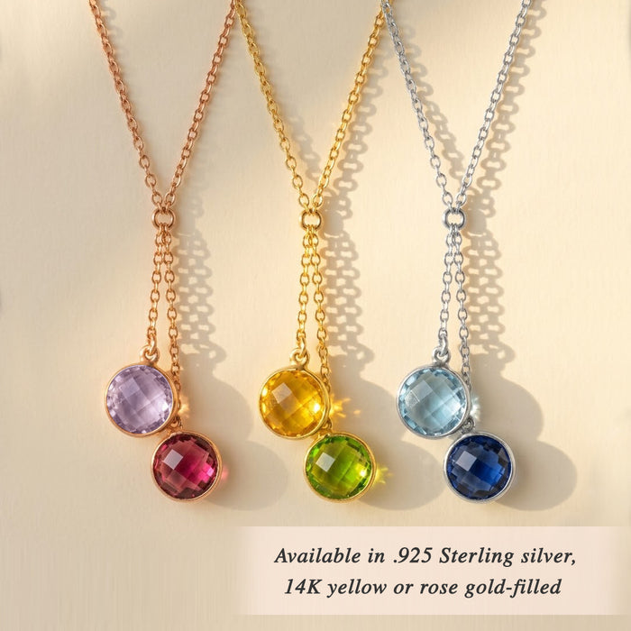 Multiple birthstone lariat necklaces in gold and silver, dainty Y necklace options