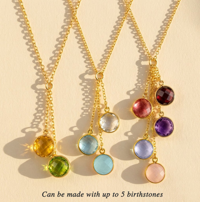 Set of colorful birthstone lariat necklaces, custom family necklace for mom or grandma