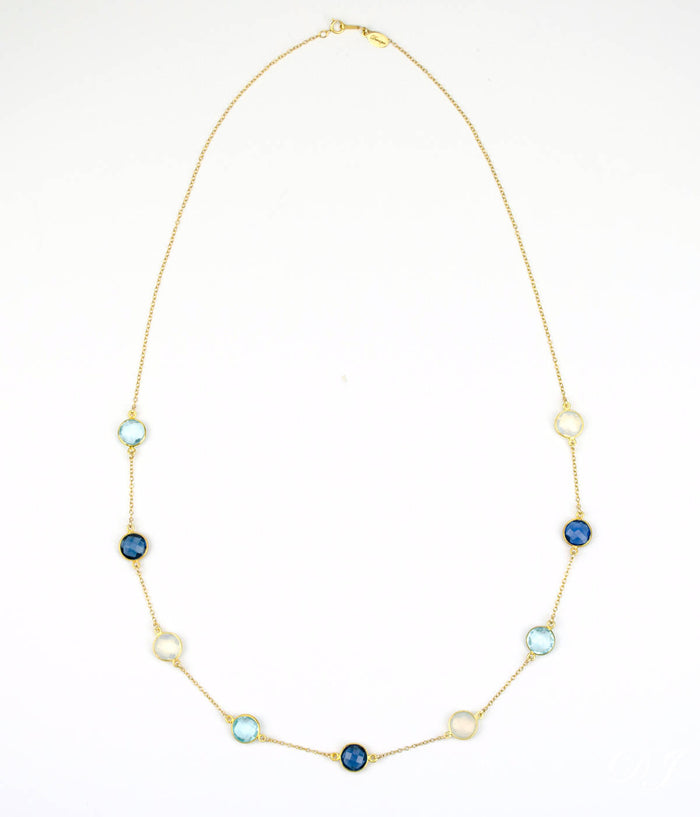 Long Kyanite, Opalite, Blue Topaz bezel station necklace