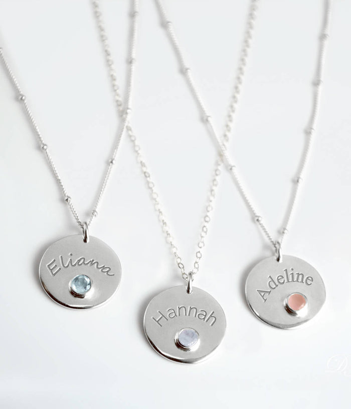 March Engraved Disk Pendant Necklace
