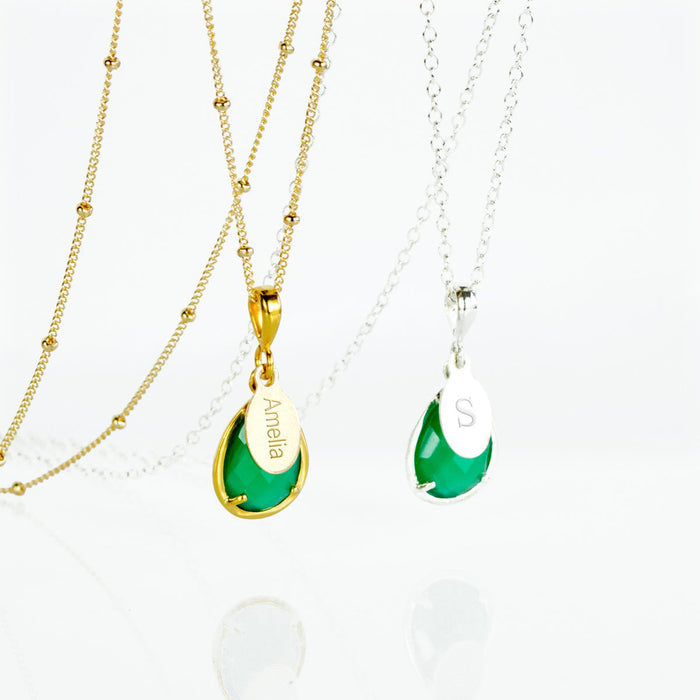 May Birthstone & Name Necklace : Green Onyx