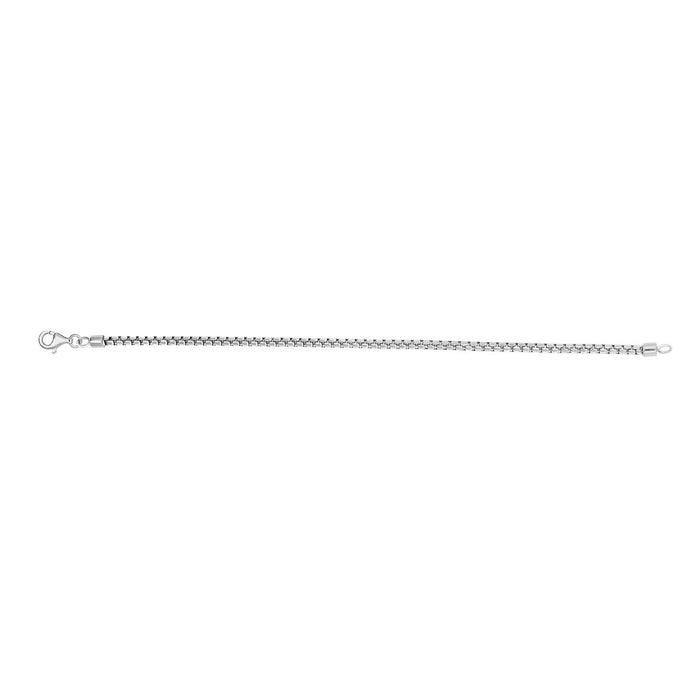 Mens Rounded Box Chain Bracelet in Sterling Silver (8.5 inches and 3mm wide)