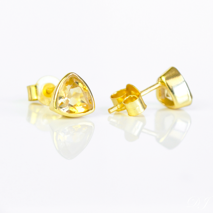 Minimalist Citrine Triangle Studs • November Birthstone