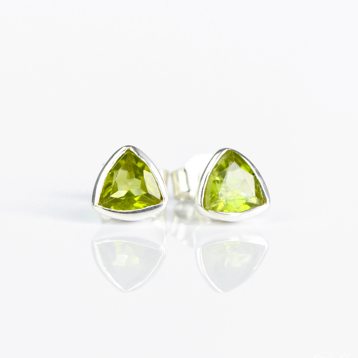 Minimalist Peridot Triangle Studs • August Birthstone