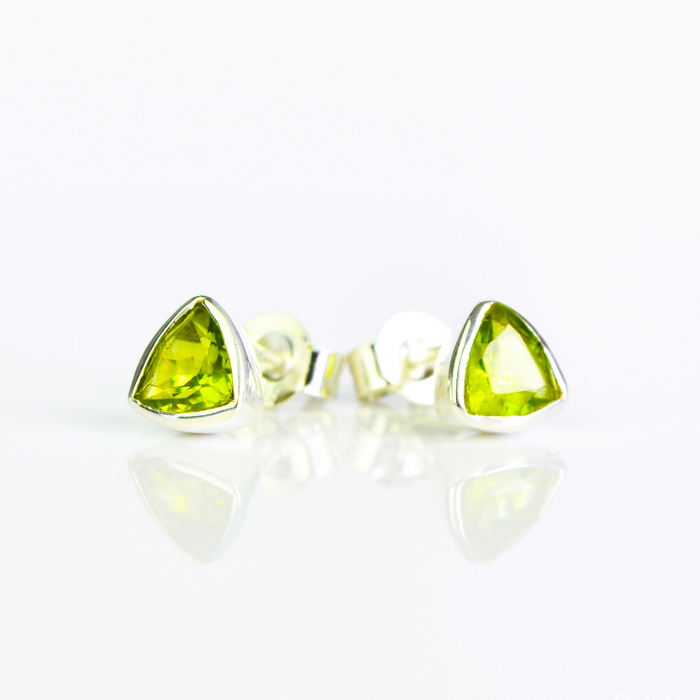 Minimalist Peridot Triangle Studs • August Birthstone