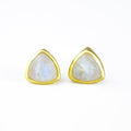 Minimalist Rainbow Moonstone Triangle Studs • June Birthstone