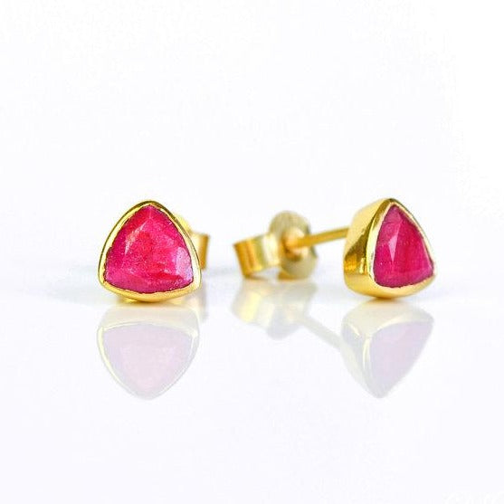 Minimalist Ruby Triangle Studs • July Birthstone