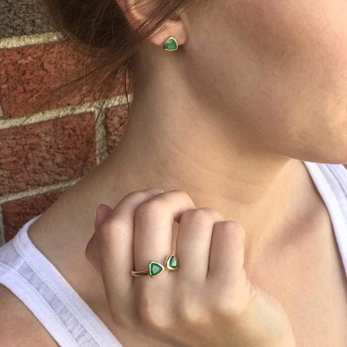 Minimalist Sky Blue Topaz Triangle Studs • December Birthstone