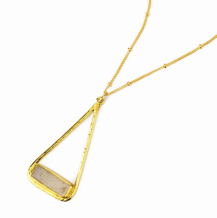 Moonstone Adira Bar Triangle Pendant Necklace, Sterling Silver or Gold Vermeil, Modern Boho Chic Frame Pendant Necklace for Women, June Birthstone