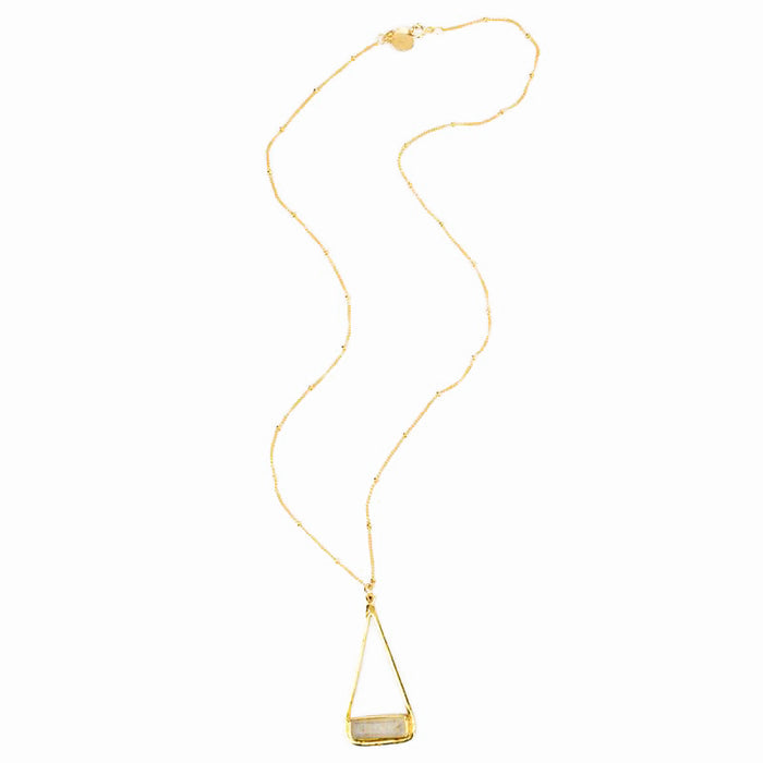Moonstone Adira Bar Triangle Pendant Necklace, Sterling Silver or Gold Vermeil, Modern Boho Chic Frame Pendant Necklace for Women, June Birthstone