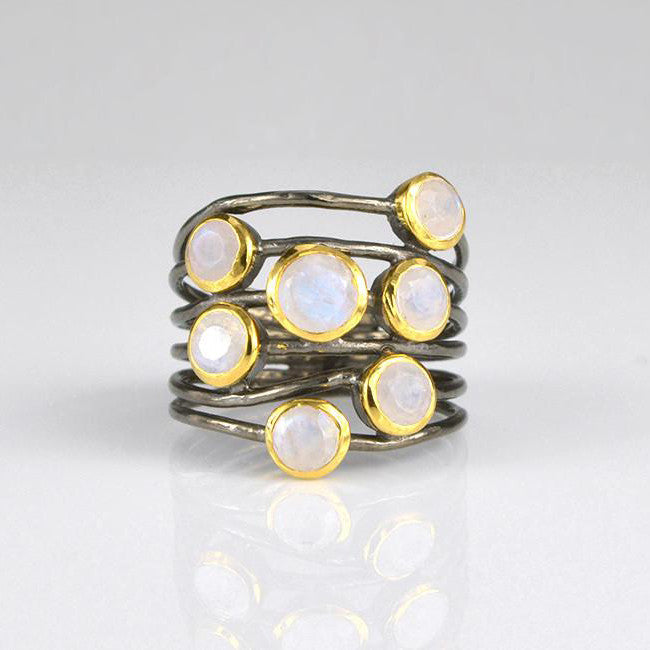 Moonstone multi stone ring - mixed metal