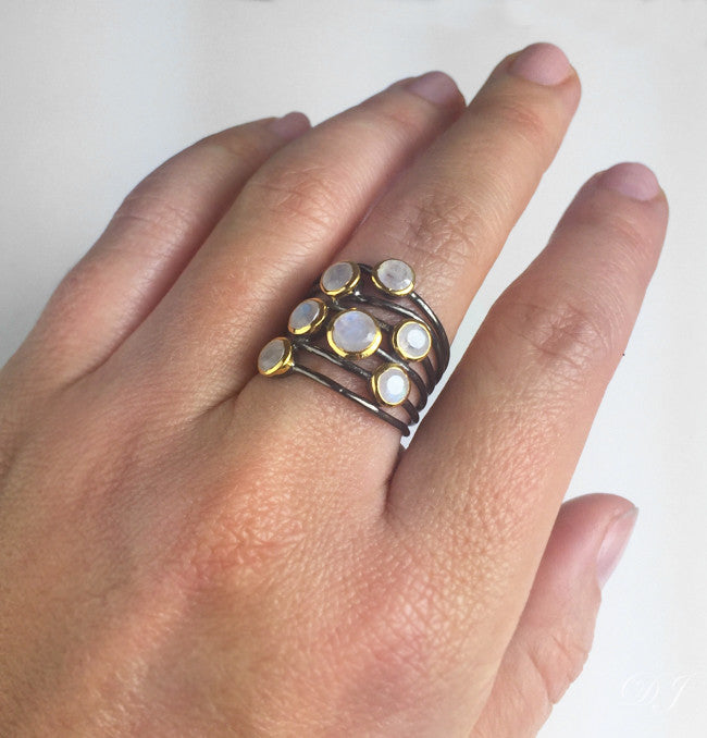 Moonstone multi stone ring - mixed metal
