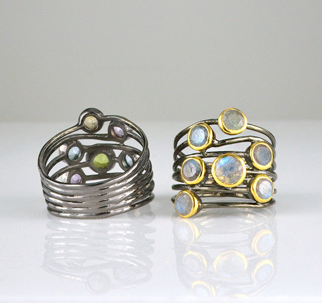 Moonstone multi stone ring - mixed metal
