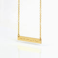 Dainty gold Morse code bar necklace with dots and dashes engraved across a skinny horizontal plate on a delicate chain, minimalist 14K gold filled personalized jewelry, custom secret message necklace for her, meaningful gift for best friend, sister or girlfriend.
