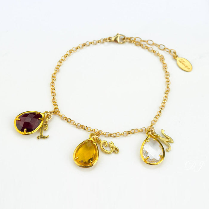 Mother's Birthstone Bracelet with Script Letter Charms