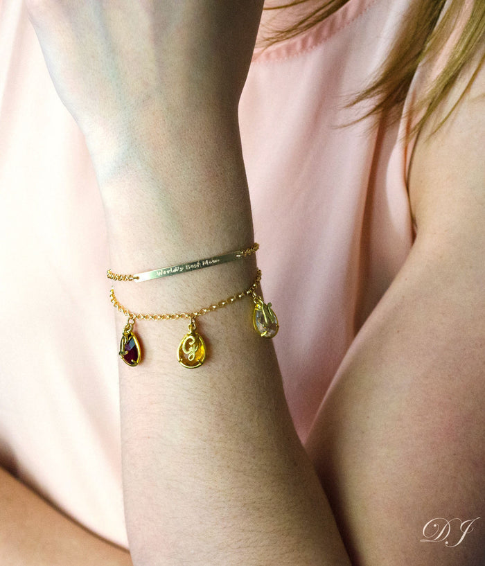 Mother's Birthstone Bracelet with Script Letter Charms