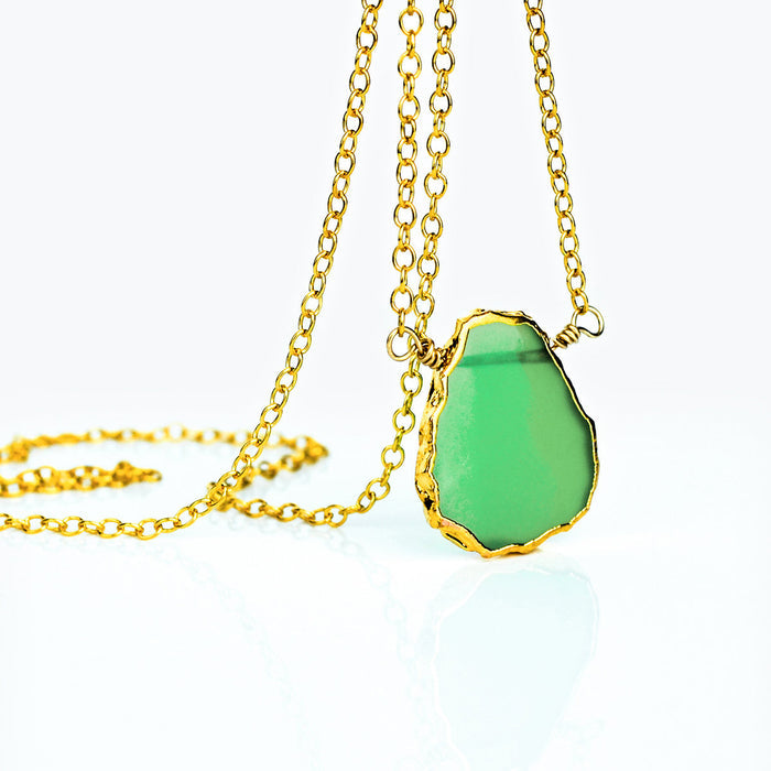 Natural Chrysoprase Slice Necklace with Organic Profile