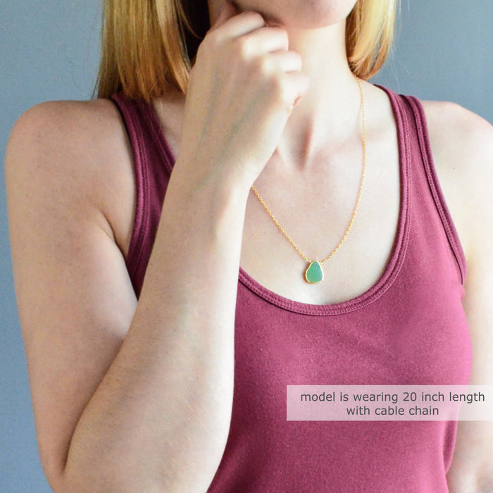 Natural Chrysoprase Slice Necklace with Organic Profile