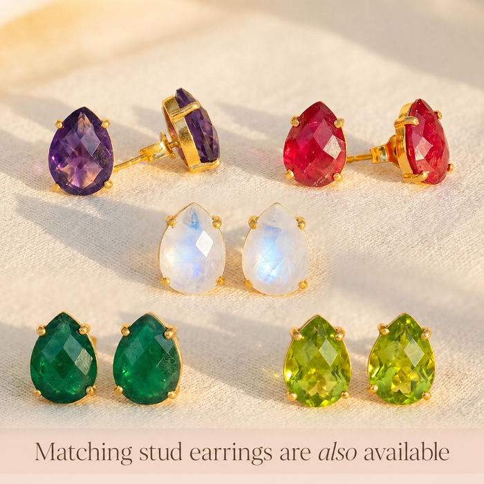 Matching teardrop stud earrings for opalite birthstone ring, a coordinated October birthstone jewelry set for women.