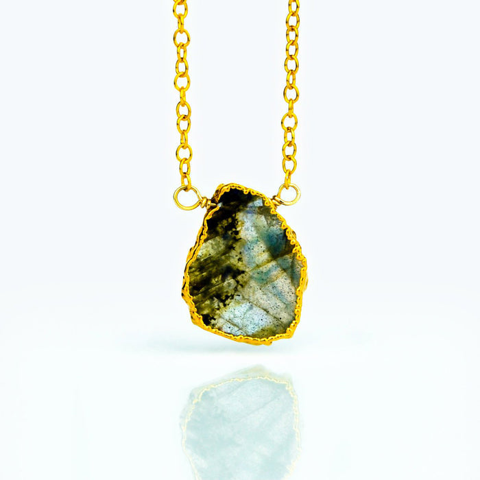 Natural Labradorite Slice Necklace with Organic Profile