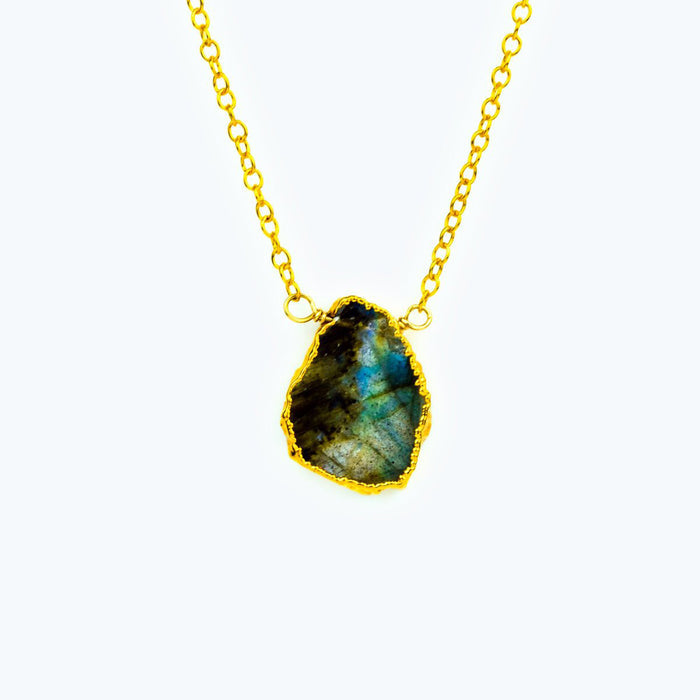 Natural Labradorite Slice Necklace with Organic Profile