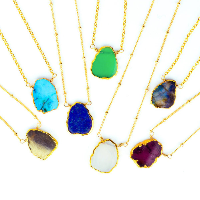 Natural Labradorite Slice Necklace with Organic Profile