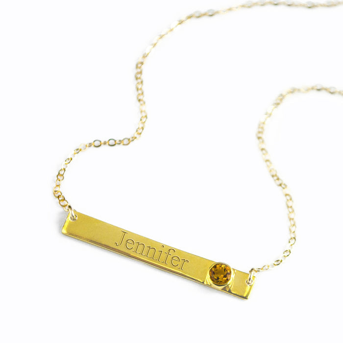 November Custom Bar Necklace with Bezel Birthstone