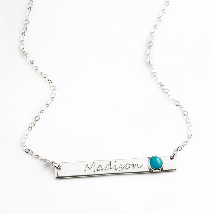 November Custom Bar Necklace with Bezel Birthstone