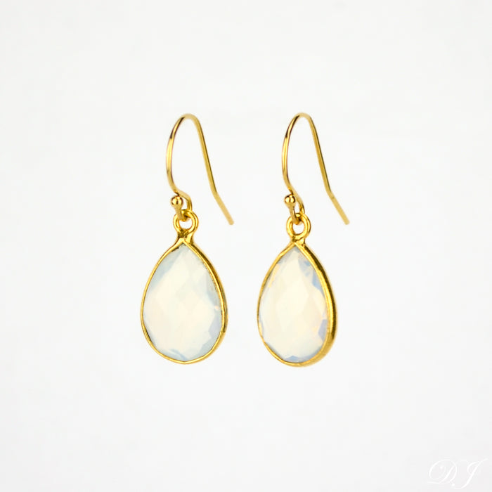 Opalite Small Teardrop Bezel Set Earrings, October Birthstone