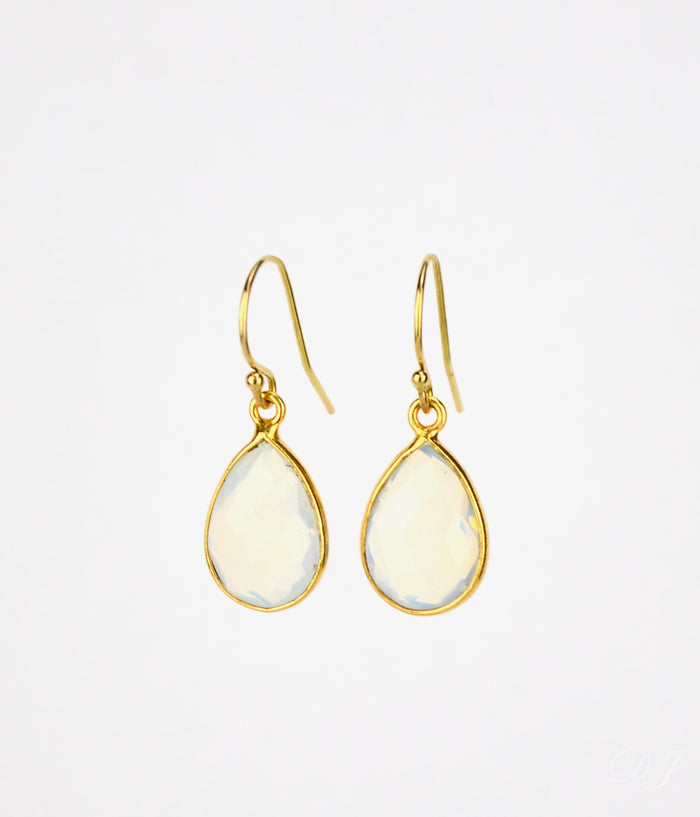 Opalite Small Teardrop Bezel Set Earrings, October Birthstone
