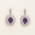 Oval Amethyst Drop Earrings in Sterling Silver with Diamonds