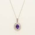 Oval Amethyst Necklace in Sterling Silver with Diamonds (1/20ct tw)