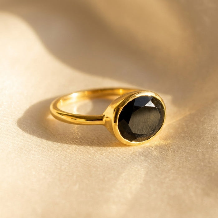 Oval Black Onyx Ring, Bezel Set Ring in Sterling Silver, Gold or Rose Gold