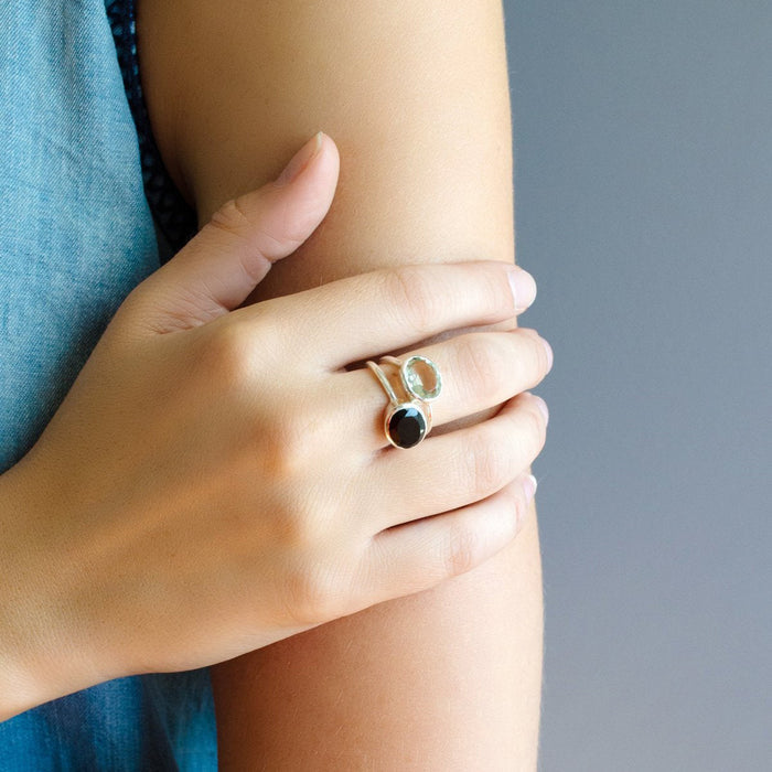 Oval Black Onyx Ring, Bezel Set Ring in Sterling Silver, Gold or Rose Gold
