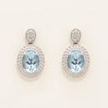 Oval Blue Topaz Drop Earrings in Sterling Silver with Diamonds