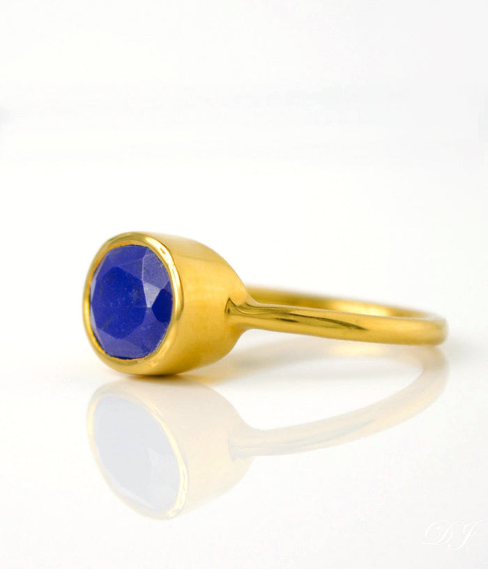 Oval Lapis Lazuli Ring, Bezel Set September Birthstone Ring in Sterling Silver, Gold or Rose Gold