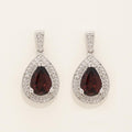 Pear Shape Garnet Drop Earrings in Sterling Silver with Diamonds