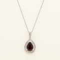 Pear Shape Garnet Necklace in Sterling Silver with Diamonds (1/20ct tw)