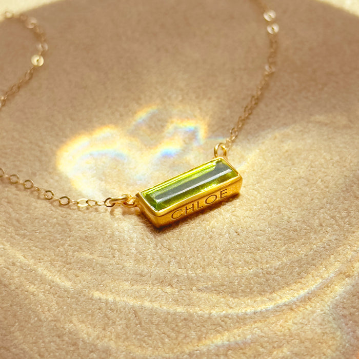 Peridot Bar Necklace : August Birthstone : Adira Series