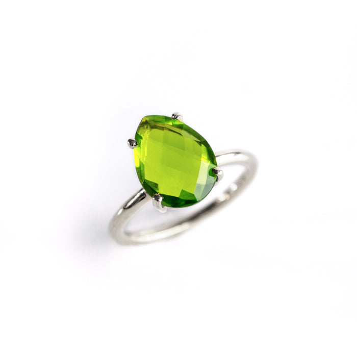 Peridot Teardrop Prong Set Ring • August Birthstone