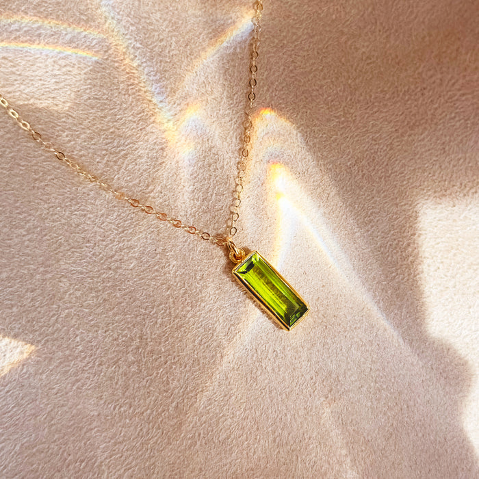 Peridot Vertical Bar Necklace, August Birthstone : Adira Series