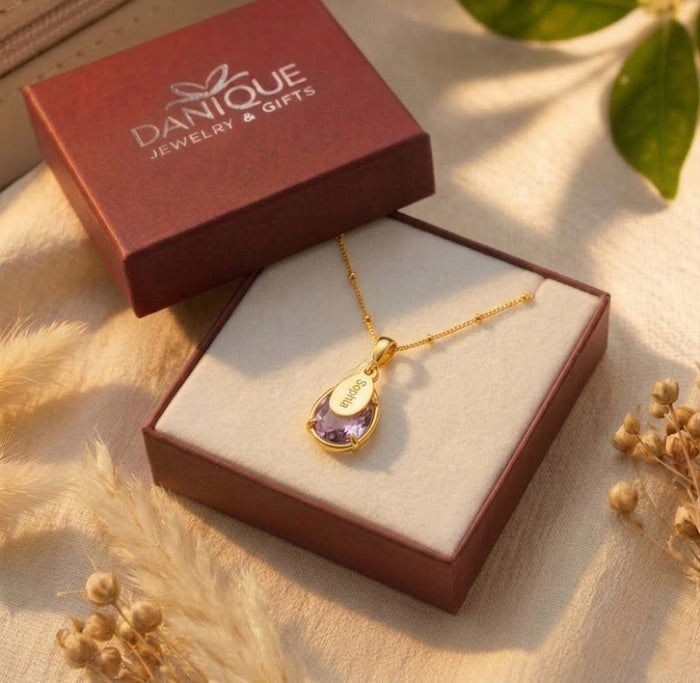 Personalized Alexandrite Necklace with Name Charm, June Birthstone