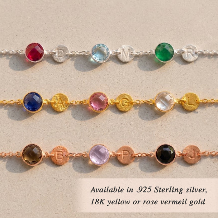 Personalized family bracelet with birthstones and initials gift for mom
in terling silver or rose gold