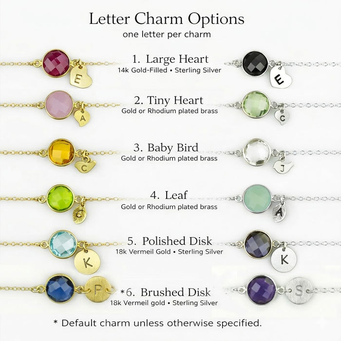 Personalized family bracelet and necklace  birthstones and initials style chart
