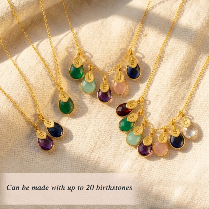 multiple birthstone charm necklace custom family necklace for mom grandma gift personalized jewelry