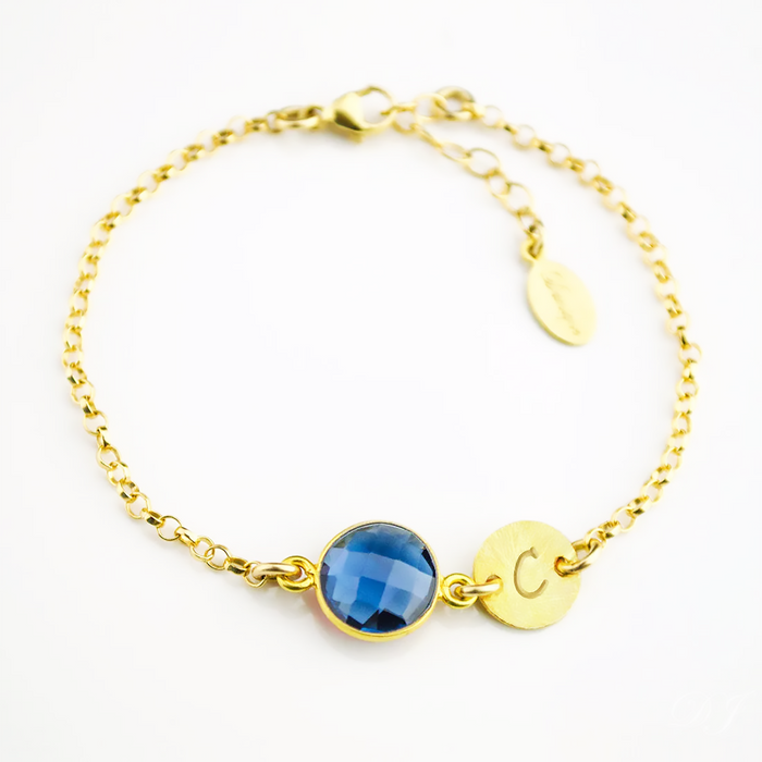 Personalized Clear Quartz Bracelet with Initial Charm • April Birthstone