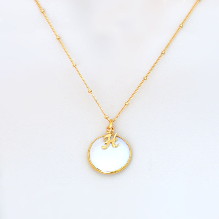 Personalized Coin Pearl bezel station Necklace : June Birthstone