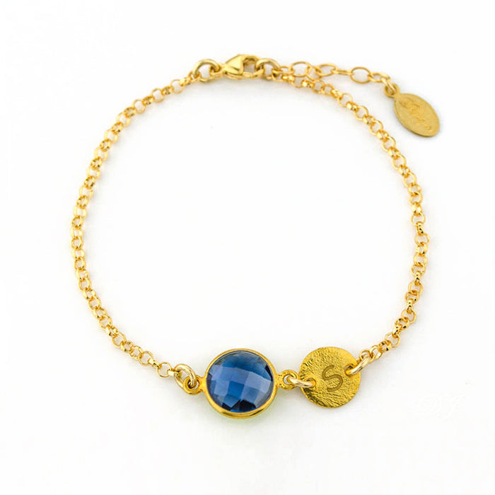 Personalized Kyanite Bracelet with Initial Charm • September Birthstone