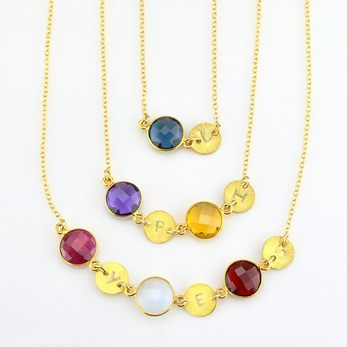 Personalized Round Birthstone & Initial Long Station Statement Necklace